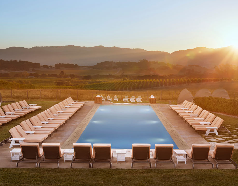 Carneros Resort hilltop pool sunset