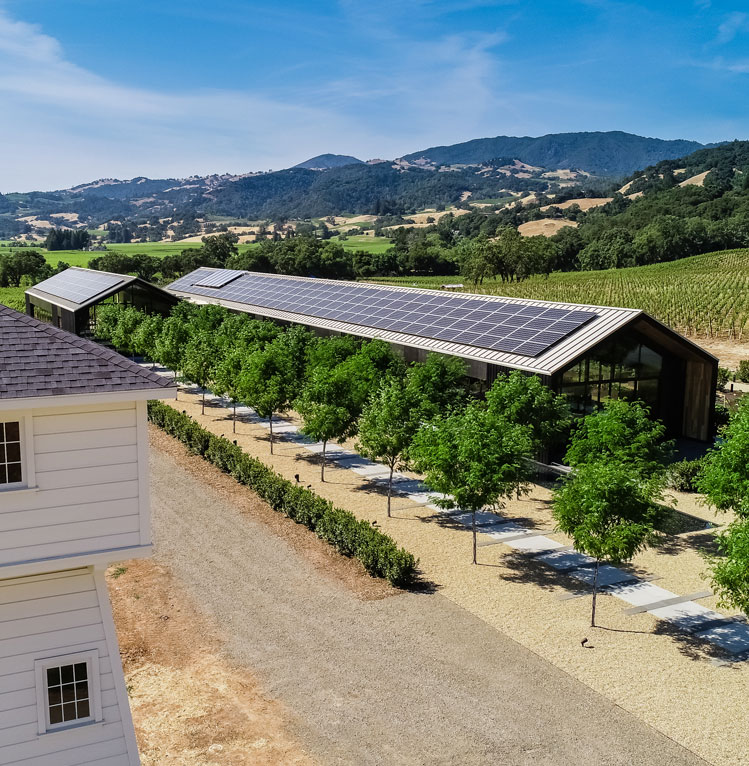 Silver Oak Winery exterior building and solar panels